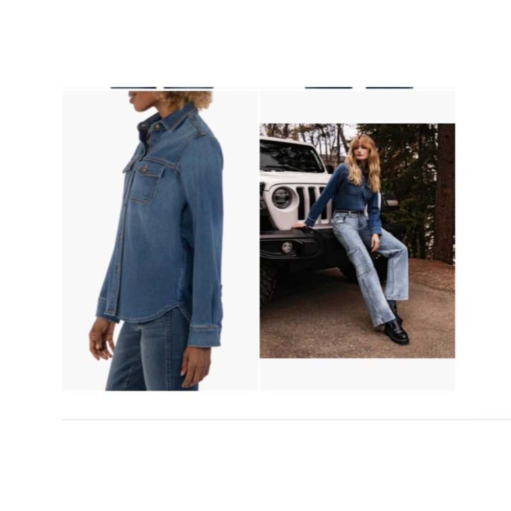 KUT Blue Denim Long Sleeve Button-Up Pocket Romy Shirt Jacket Large Nordstrom - Picture 2 of 7